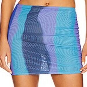 NWT Revolve SNDYS Mesh Ruched Mini Skirt Blue Ombre Size Large Pull On